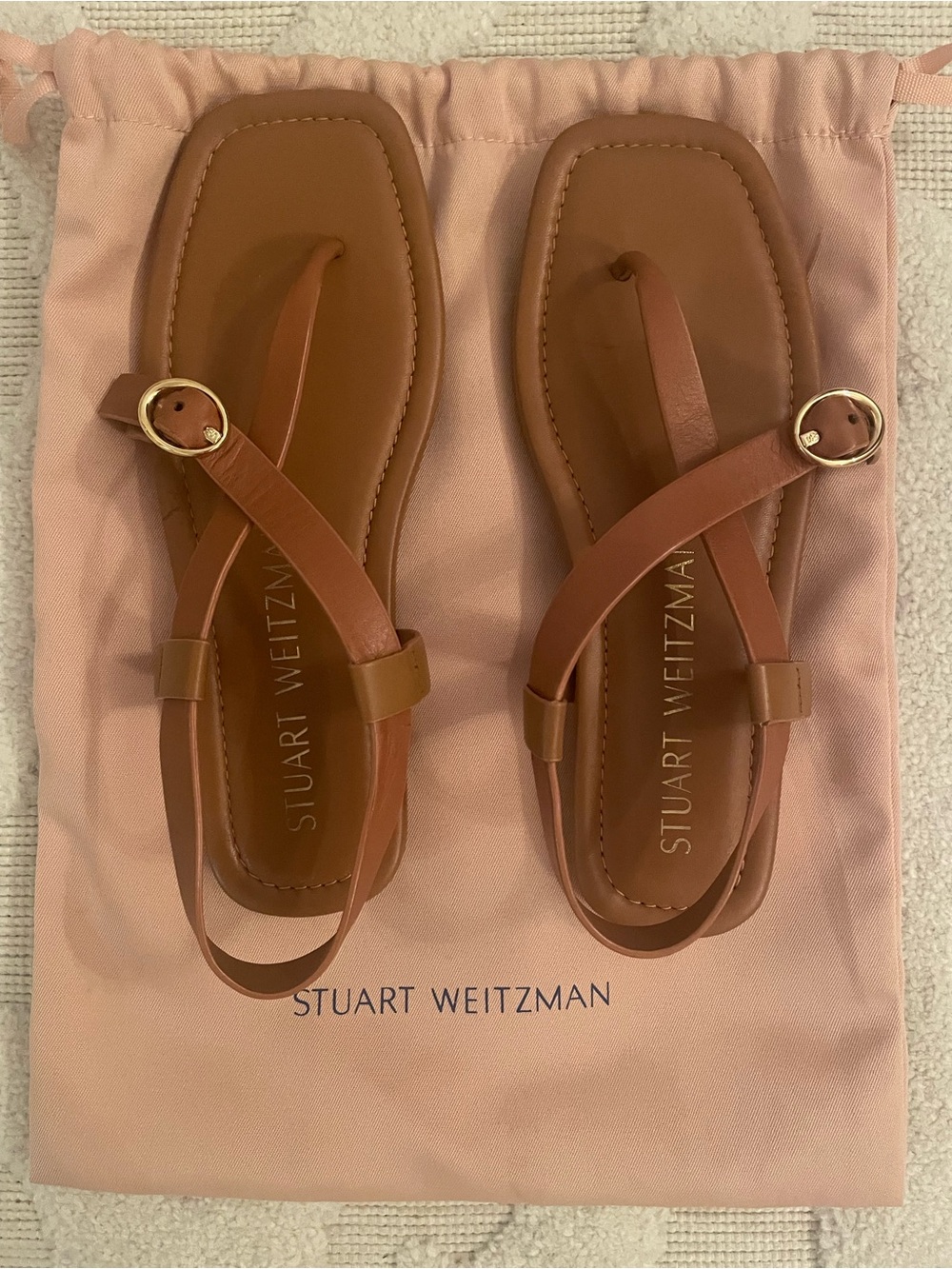 Stuart Weitzman “Benni” Tan Flat Sandals (size 6.5)